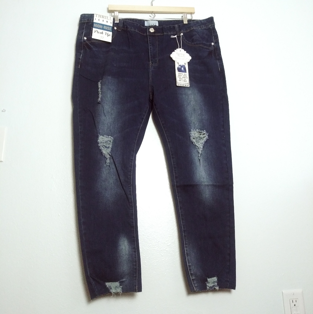 THRILL JEANS 22 HIGH RISE PUSH UP DISTRESSED Faded Denim Pant